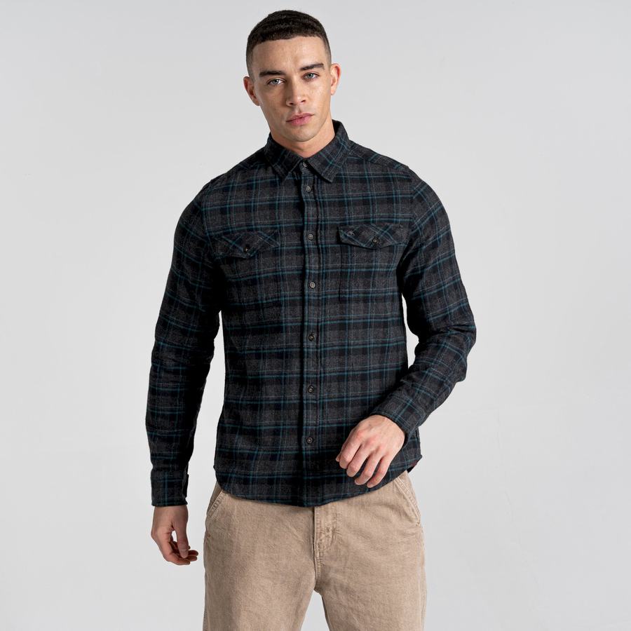Black Craghoppers Kiwi IV Long Sleeved Check Men's Shirts | WLY7141DT