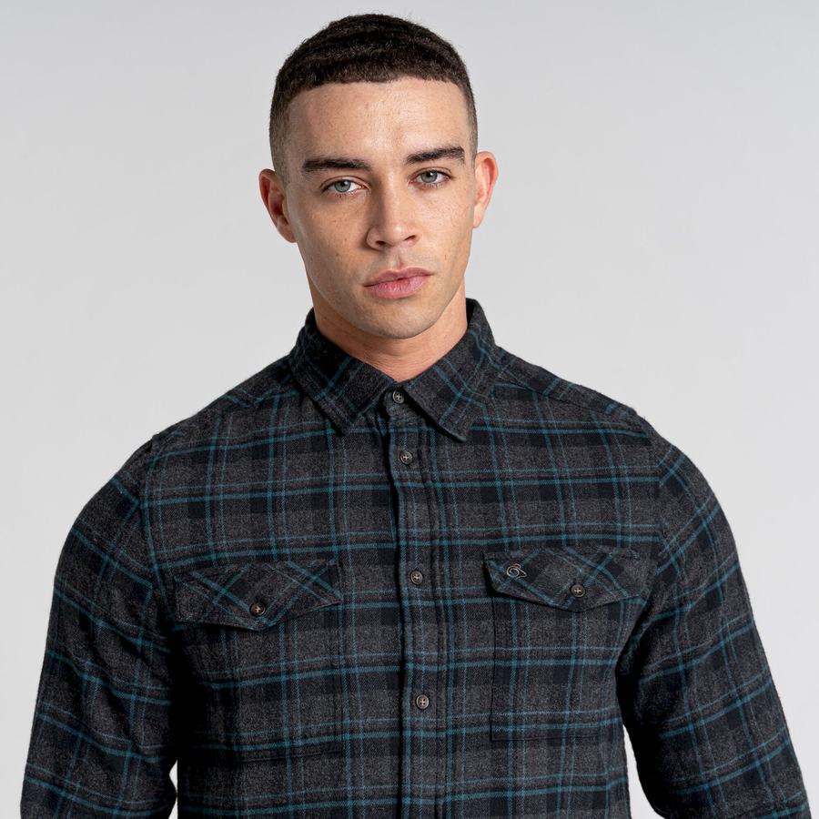 Black Craghoppers Kiwi IV Long Sleeved Check Men's Shirts | WLY7141DT