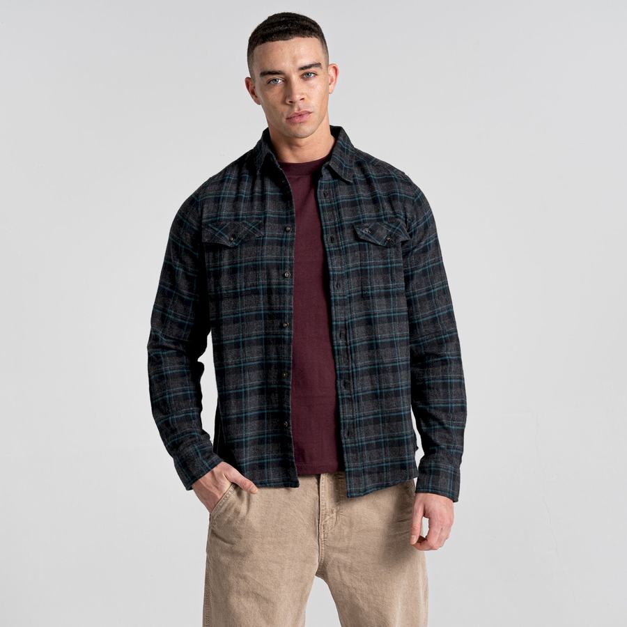 Black Craghoppers Kiwi IV Long Sleeved Check Men's Shirts | WLY7141DT