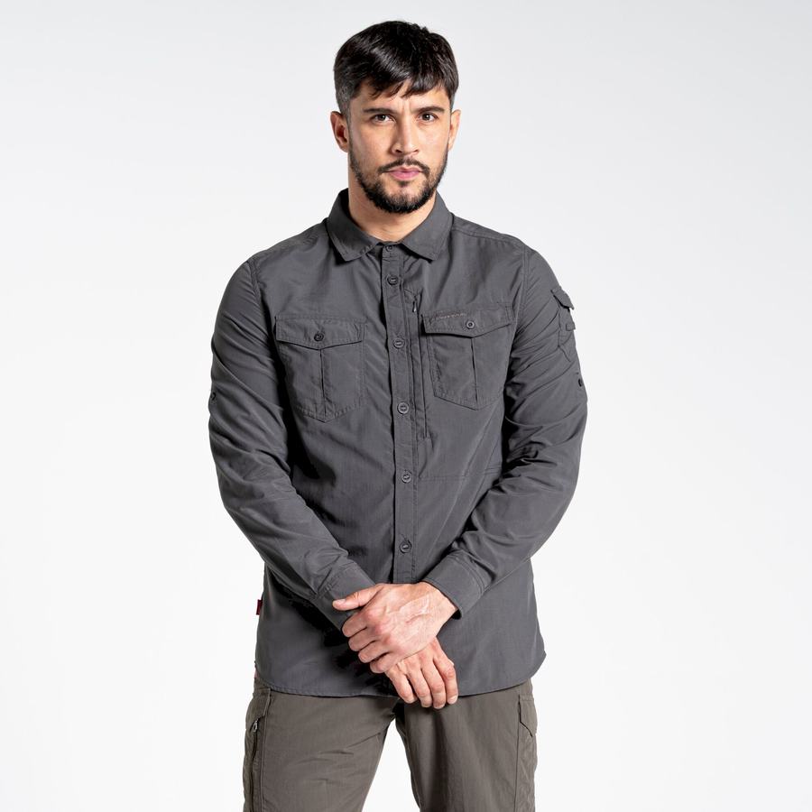 Black Craghoppers NosiLife Adventure II Long Sleeved Men\'s Shirts | MFM4215YM