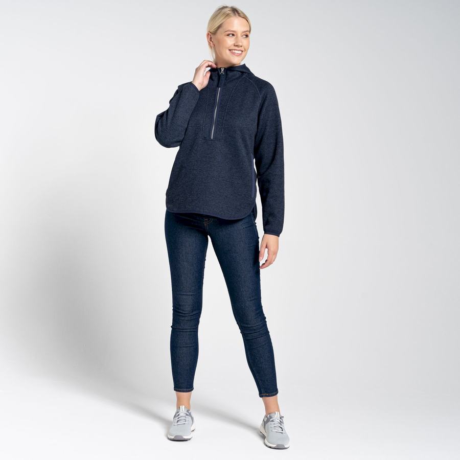 Blue Navy Craghoppers Elena Hooded Half Zip Women's Sweaters | OFJ518DE