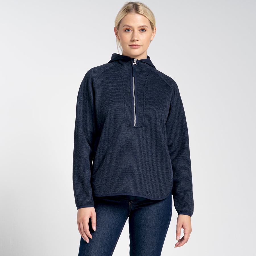 Blue Navy Craghoppers Elena Hooded Half Zip Women's Sweaters | OFJ518DE