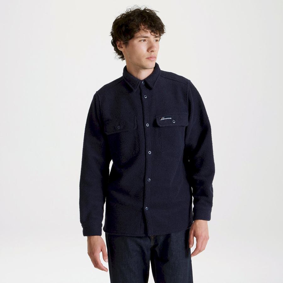 Blue Navy Craghoppers Leroy Long Sleeved Men's Shirts | SSZ4748ZB