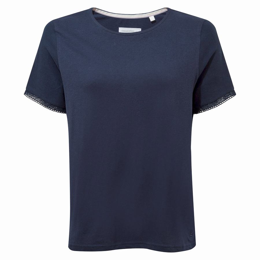 Blue Navy Craghoppers Nosibotanical Lavern Short Sleeved Women's T-Shirts | IKQ4273KB