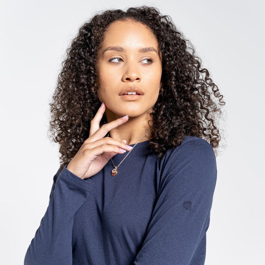 Blue Navy Craghoppers Nosibotanical Magnolia Long Sleeved Women's T-Shirts | VYW2197ZC
