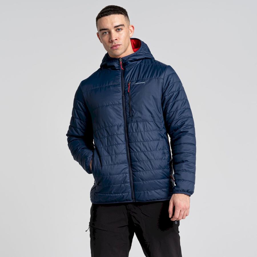 Blue Navy Red Craghoppers Compresslite VI Hooded Men\'s Jackets | OMX10022NR