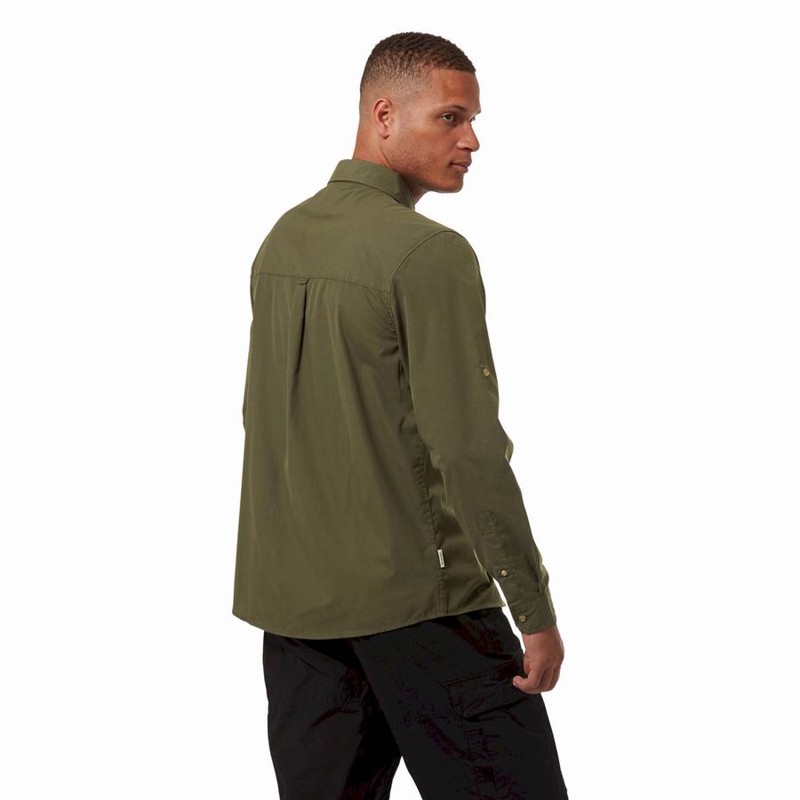 Dark Khaki Craghoppers Kiwi Boulder Long Sleeved Men's Shirts | HFK589BZ