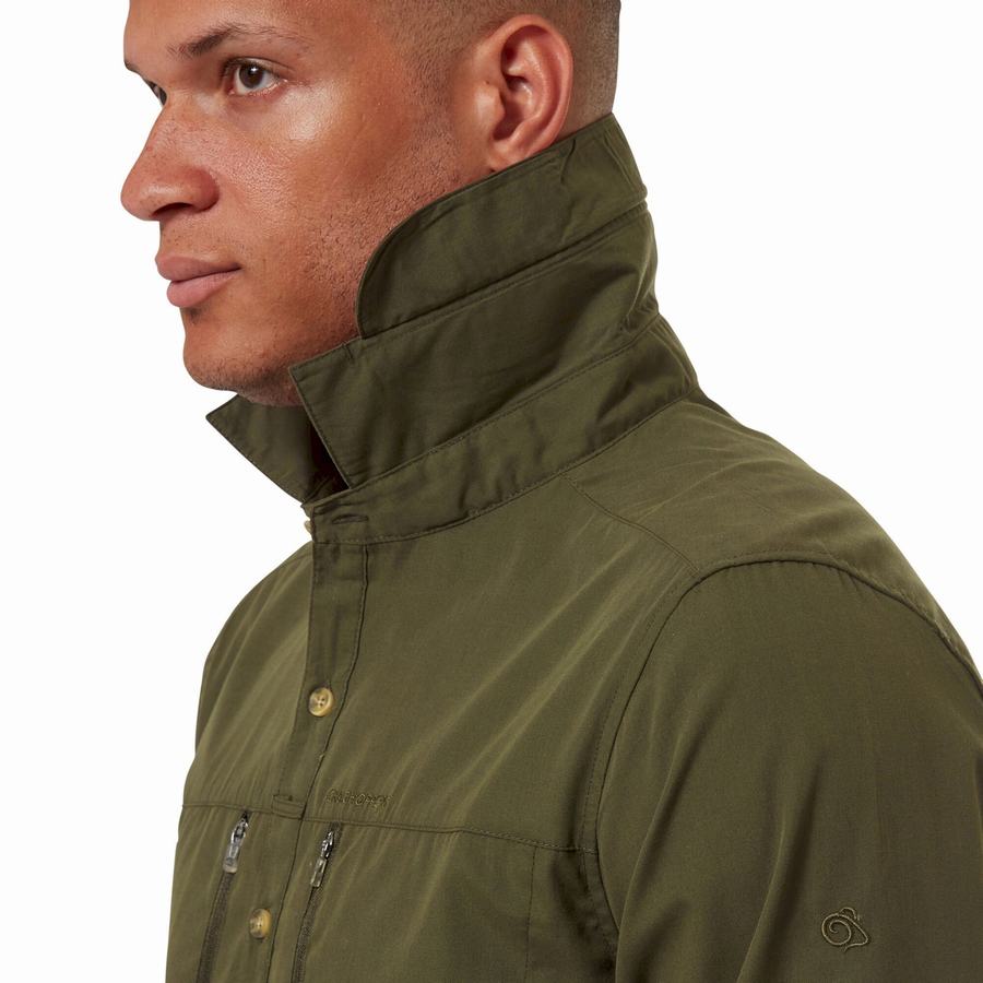 Dark Khaki Craghoppers Kiwi Boulder Long Sleeved Men's Shirts | HFK589BZ