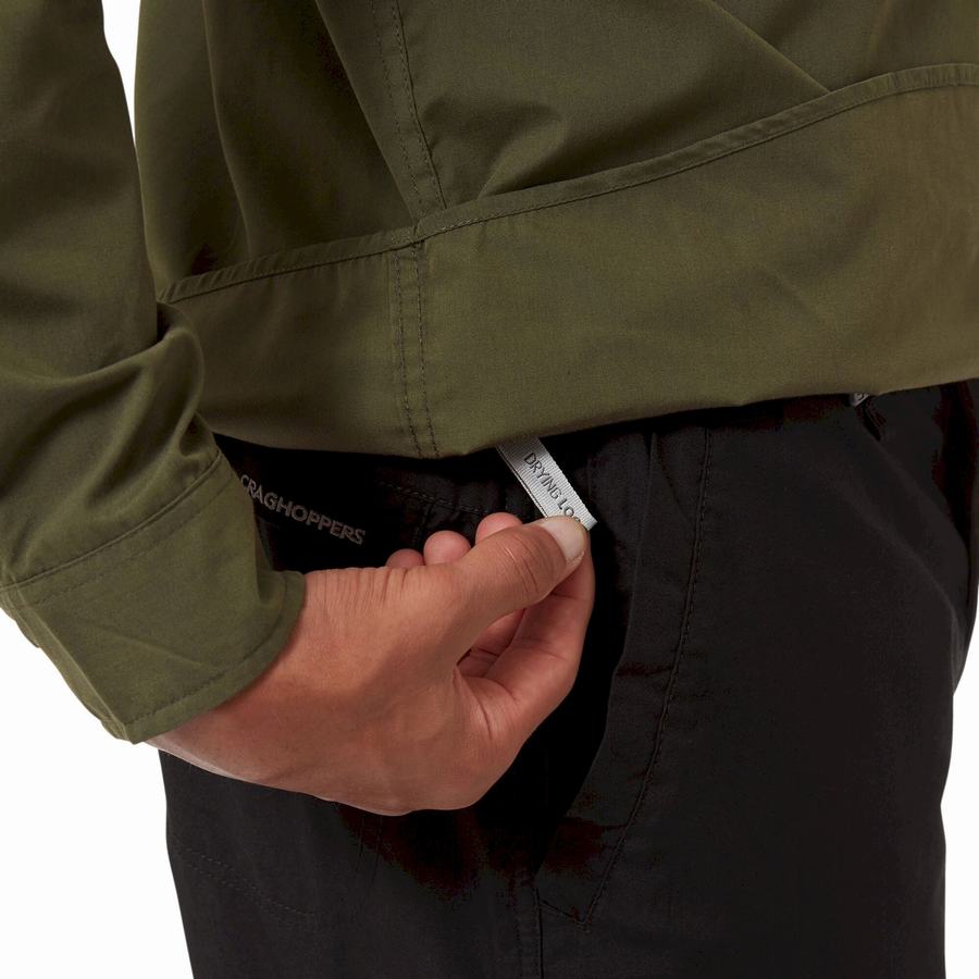 Dark Khaki Craghoppers Kiwi Boulder Long Sleeved Men's Shirts | HFK589BZ