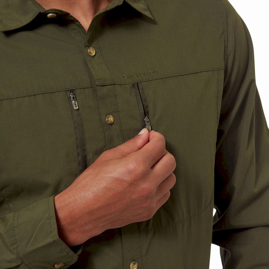 Dark Khaki Craghoppers Kiwi Boulder Long Sleeved Men's Shirts | HFK589BZ