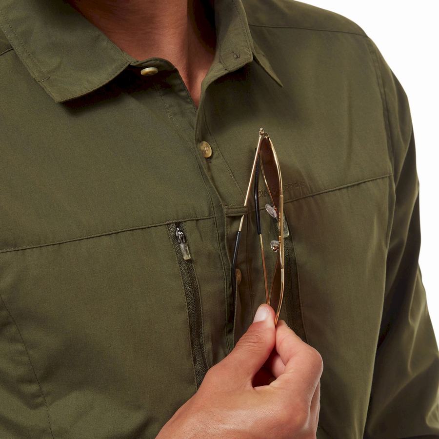 Dark Khaki Craghoppers Kiwi Boulder Long Sleeved Men's Shirts | HFK589BZ