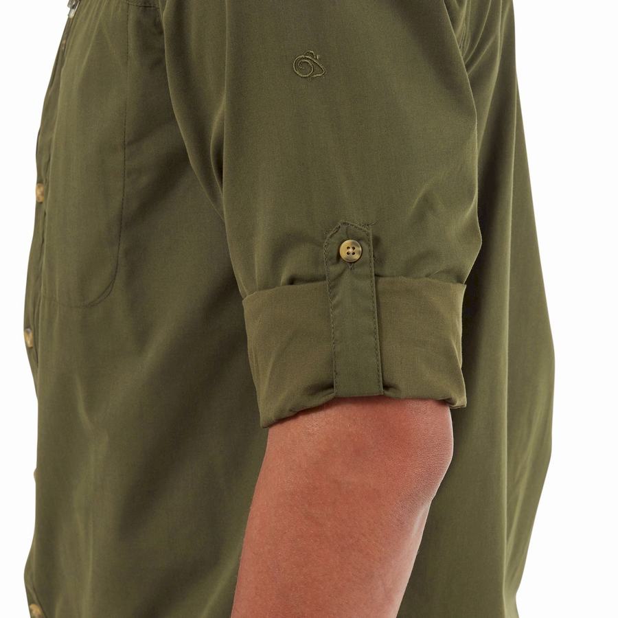 Dark Khaki Craghoppers Kiwi Boulder Long Sleeved Men's Shirts | HFK589BZ