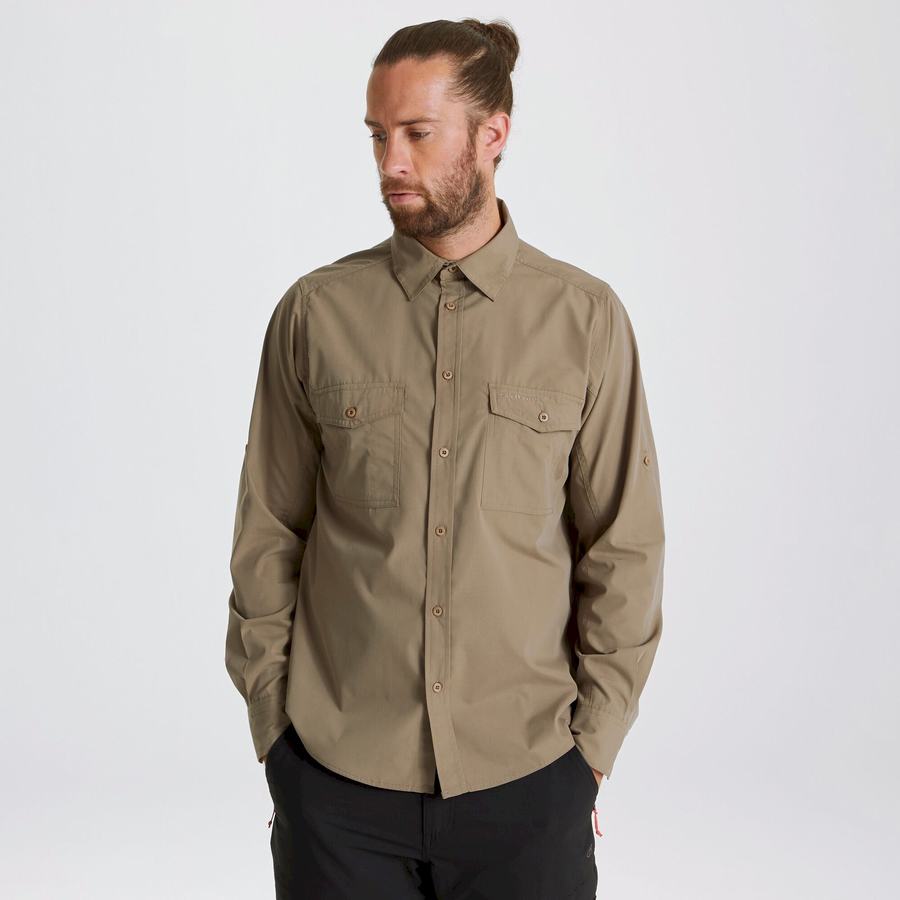 Dark Khaki Craghoppers Kiwi Long Sleeved Men's Shirts | GLT521RT