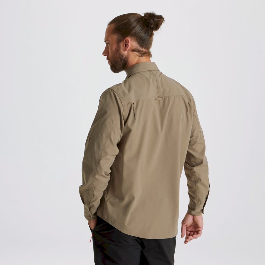 Dark Khaki Craghoppers Kiwi Long Sleeved Men's Shirts | GLT521RT