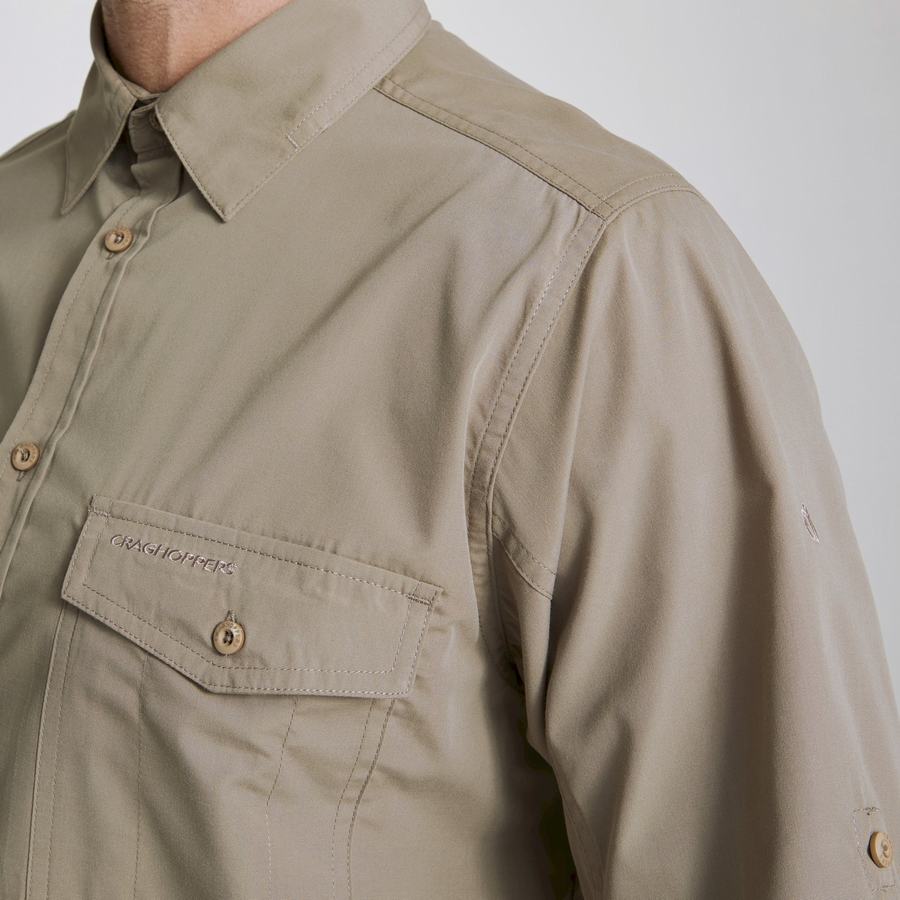 Dark Khaki Craghoppers Kiwi Long Sleeved Men's Shirts | GLT521RT
