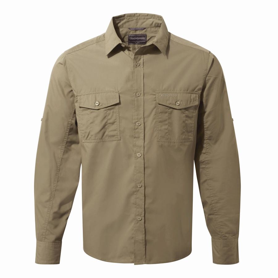 Dark Khaki Craghoppers Kiwi Long Sleeved Men\'s Shirts | GLT521RT