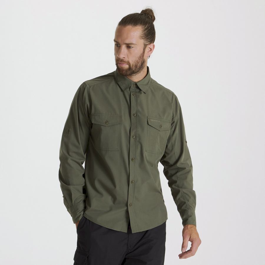 Deep Green Craghoppers Kiwi Long Sleeved Men's Shirts | DBY5636MX