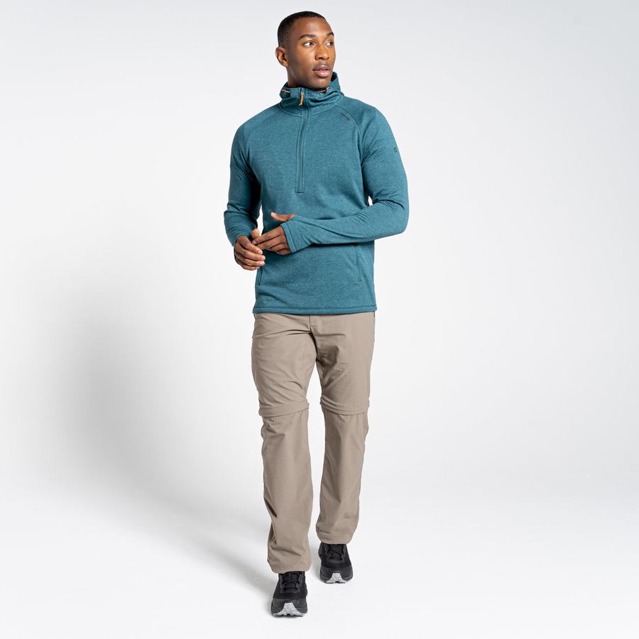 Green Craghoppers Dynamic Hooded Half Zip Top Men's T-Shirts | PMZ853BE
