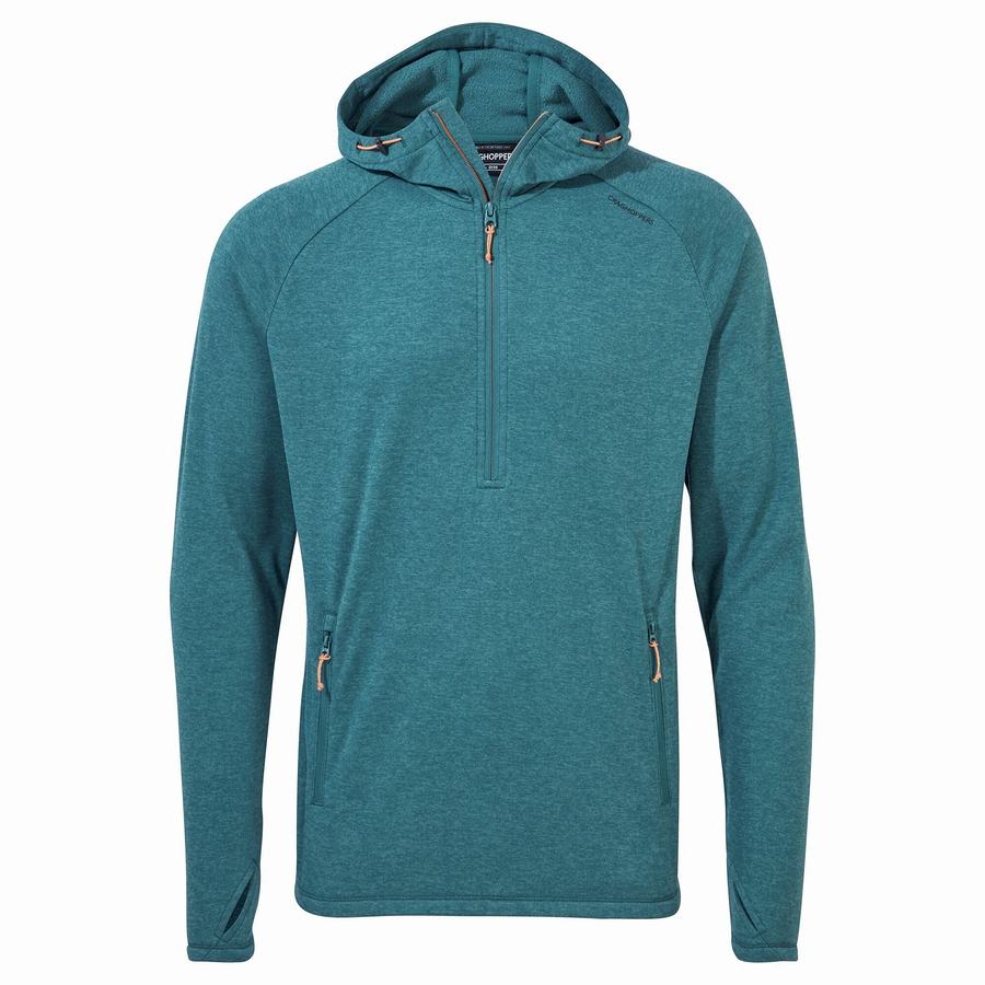 Green Craghoppers Dynamic Hooded Half Zip Top Men\'s T-Shirts | PMZ853BE