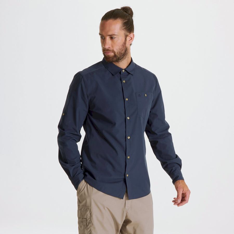 Grey Blue Craghoppers Kiwi Ridge Long Sleeved Men's Shirts | AVL4167VD