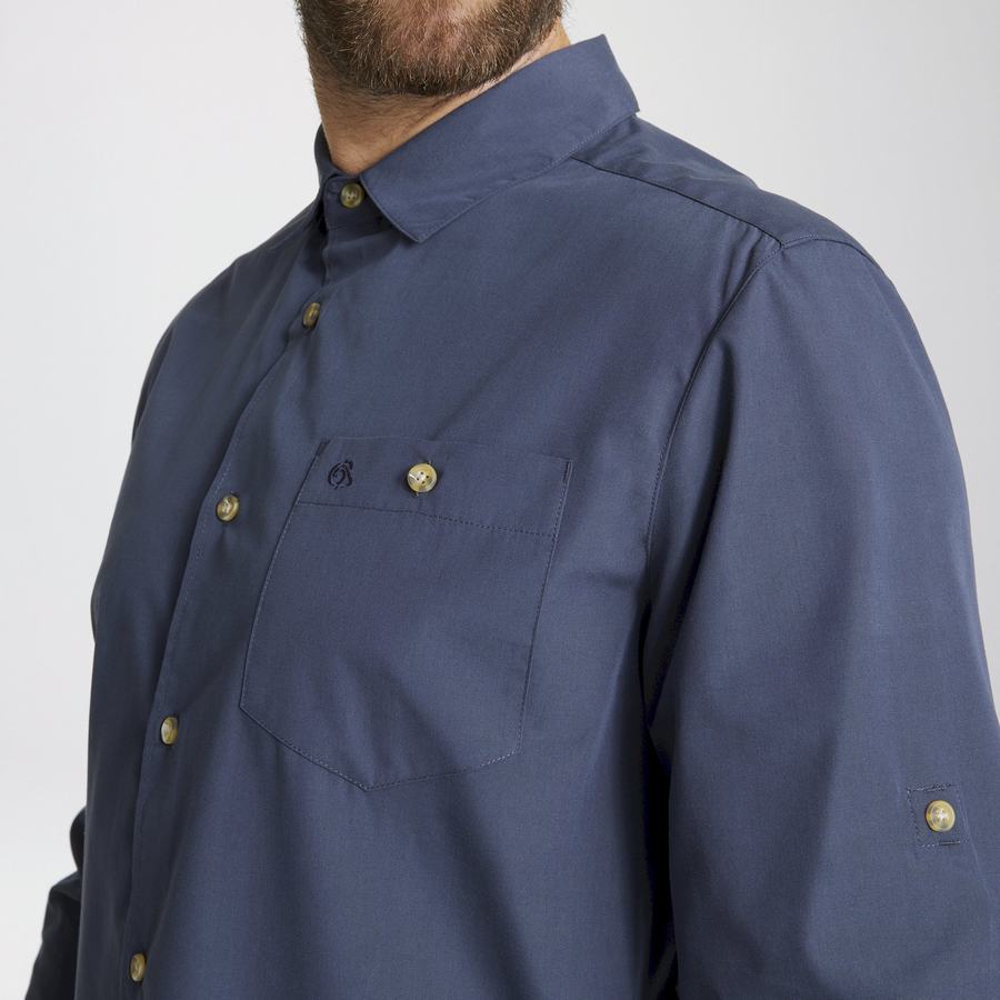 Grey Blue Craghoppers Kiwi Ridge Long Sleeved Men's Shirts | AVL4167VD