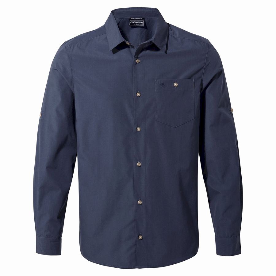 Grey Blue Craghoppers Kiwi Ridge Long Sleeved Men's Shirts | AVL4167VD