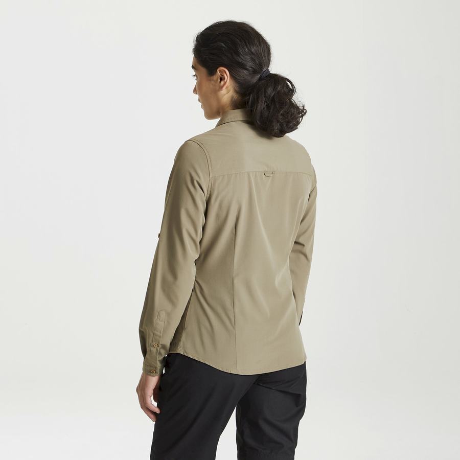 Khaki Craghoppers Expert Kiwi Long Sleeved Women's Shirts | DUA689TS