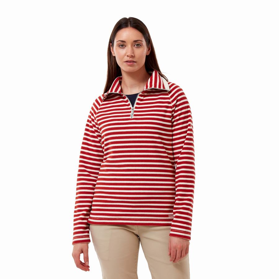 Red Stripes Craghoppers Natalia Half Zip Women's Sweaters | LQR7363NN