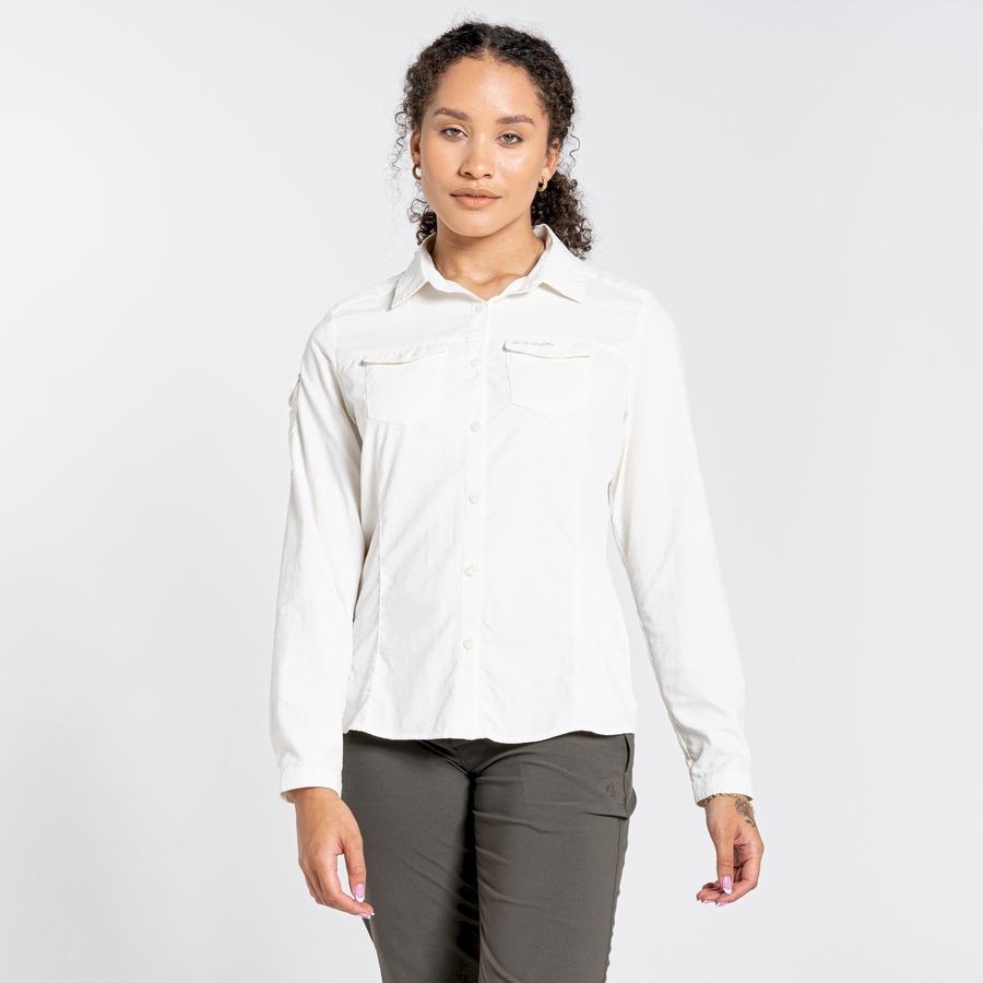 White Craghoppers NosiLife Adventure II Long Sleeved Women's Shirts | ZUK7743SF