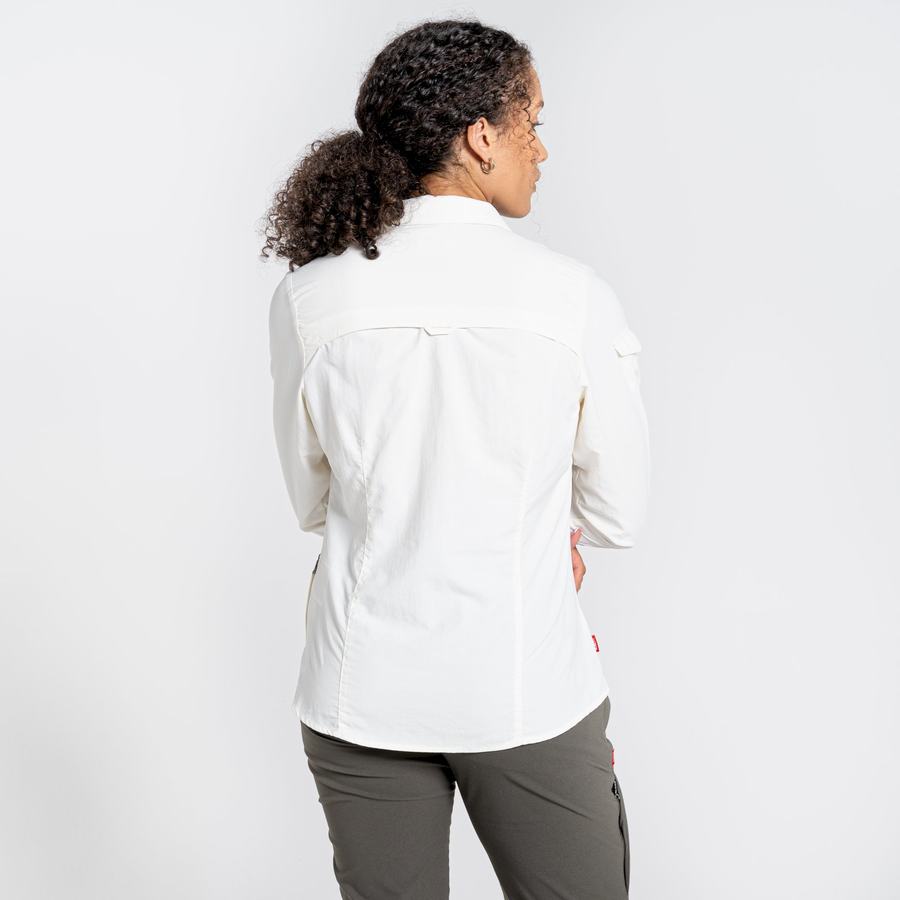 White Craghoppers NosiLife Adventure II Long Sleeved Women's Shirts | ZUK7743SF