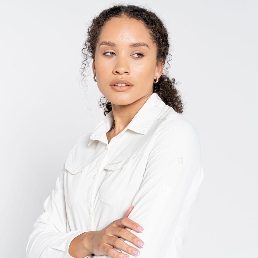 White Craghoppers NosiLife Adventure II Long Sleeved Women's Shirts | ZUK7743SF