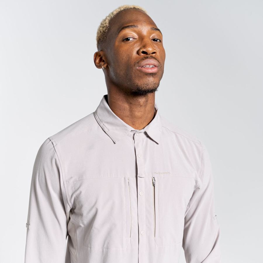 White Craghoppers NosiLife Pro IV Long Sleeved Men's Shirts | GWO9385ZZ
